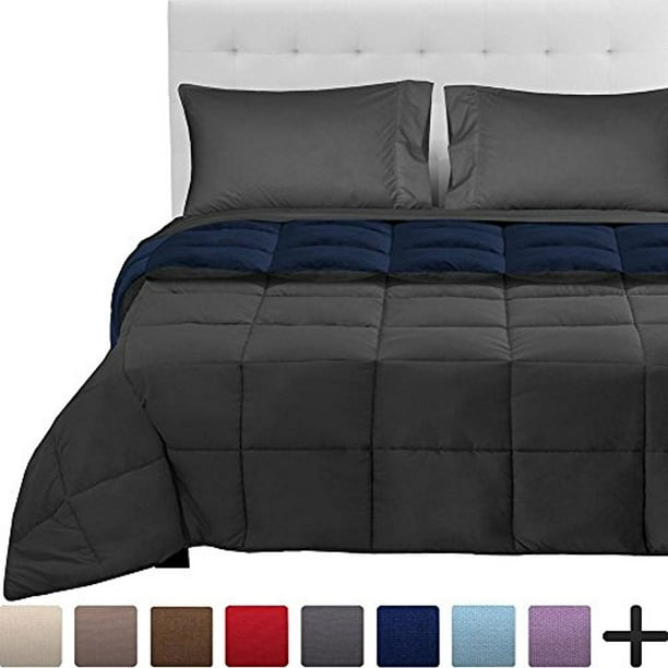 King, Dark Blue//Grey, Dark Blue King Ultra-Soft Down Alternative Breathable Bedding Set Bare Home Reversible Bed-in-A-Bag 5 Piece Comforter /& Sheet Set Hypoallergenic